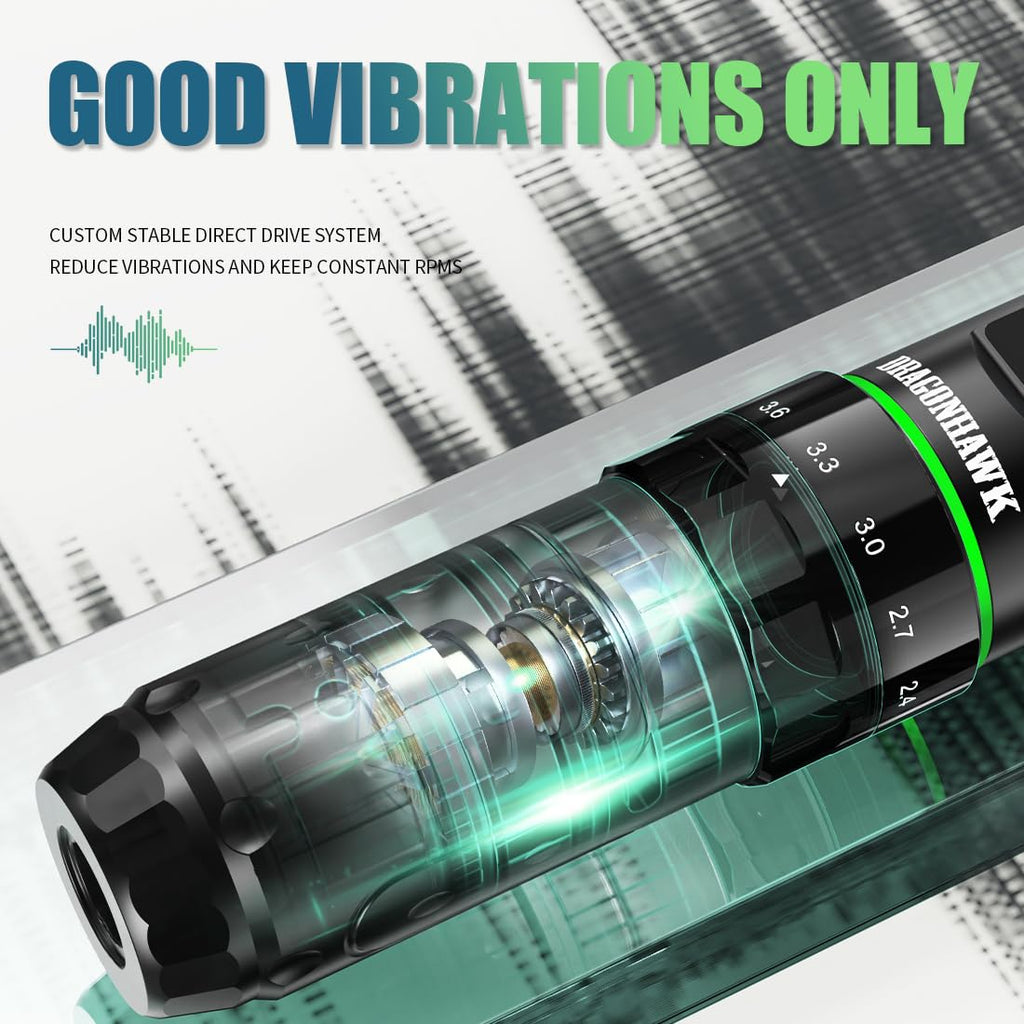 Dragonhawk L3 Tattoo Kit, Cordless/Cord Complete Tattoo Gun Kit Pen Machine, 7 Strokes Length, 2 Batteries 2,000mAh Power Supply with Extra Battery Rca Jack Part, Pro Tattoo Needles for Beginner