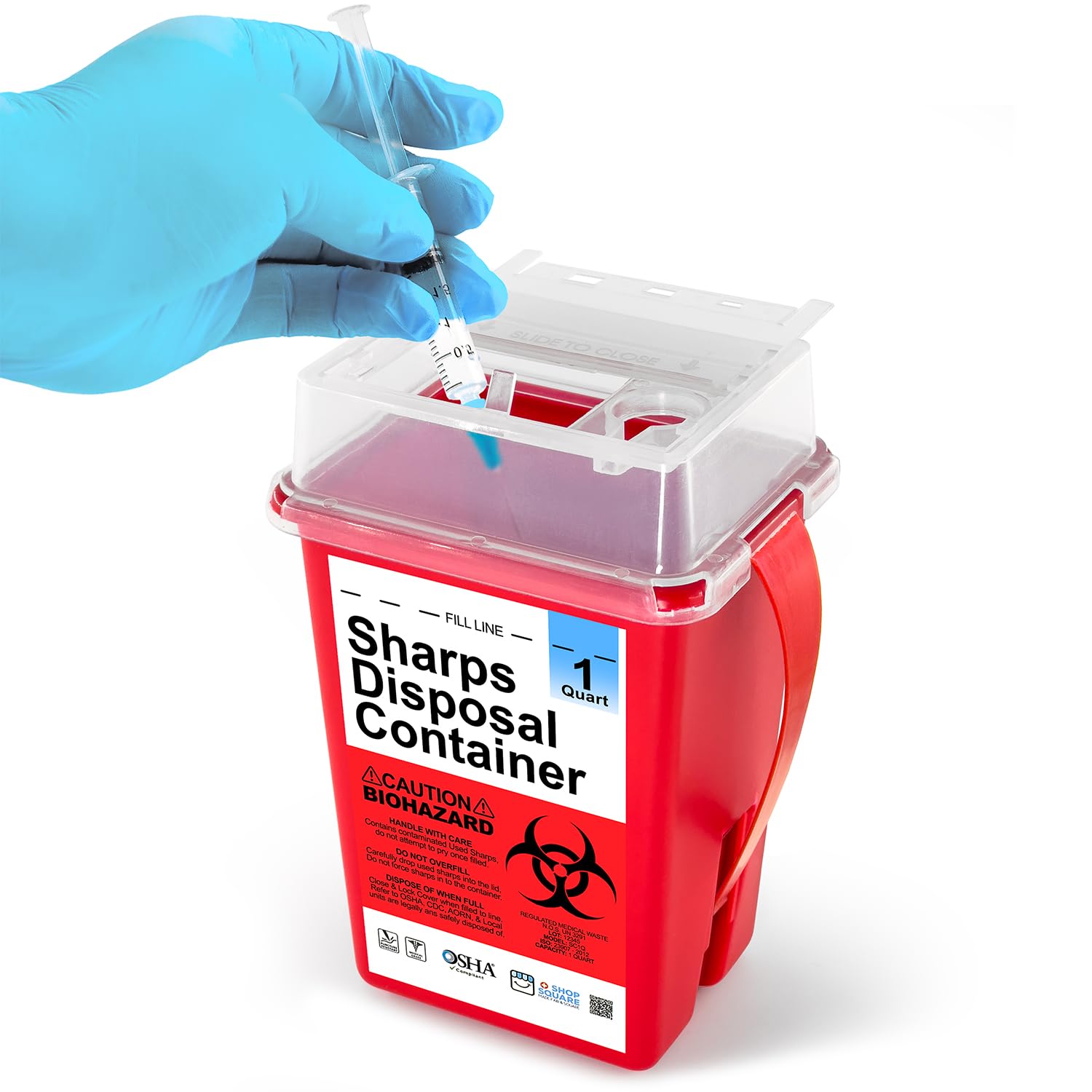 Sharps Containers for Home Use, Needle Disposal, Sharps Disposal, Small Biohazard Containers - 1 Quart