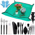 20pcs Small Gardening Tools Gifts for Women Beginners - Garden Hand Tools Set for Indoor Succulent Bonsai Plants Transplanting, Included 39.4" Plant Repotting Mat/Miniature Shovel/Labels, Green