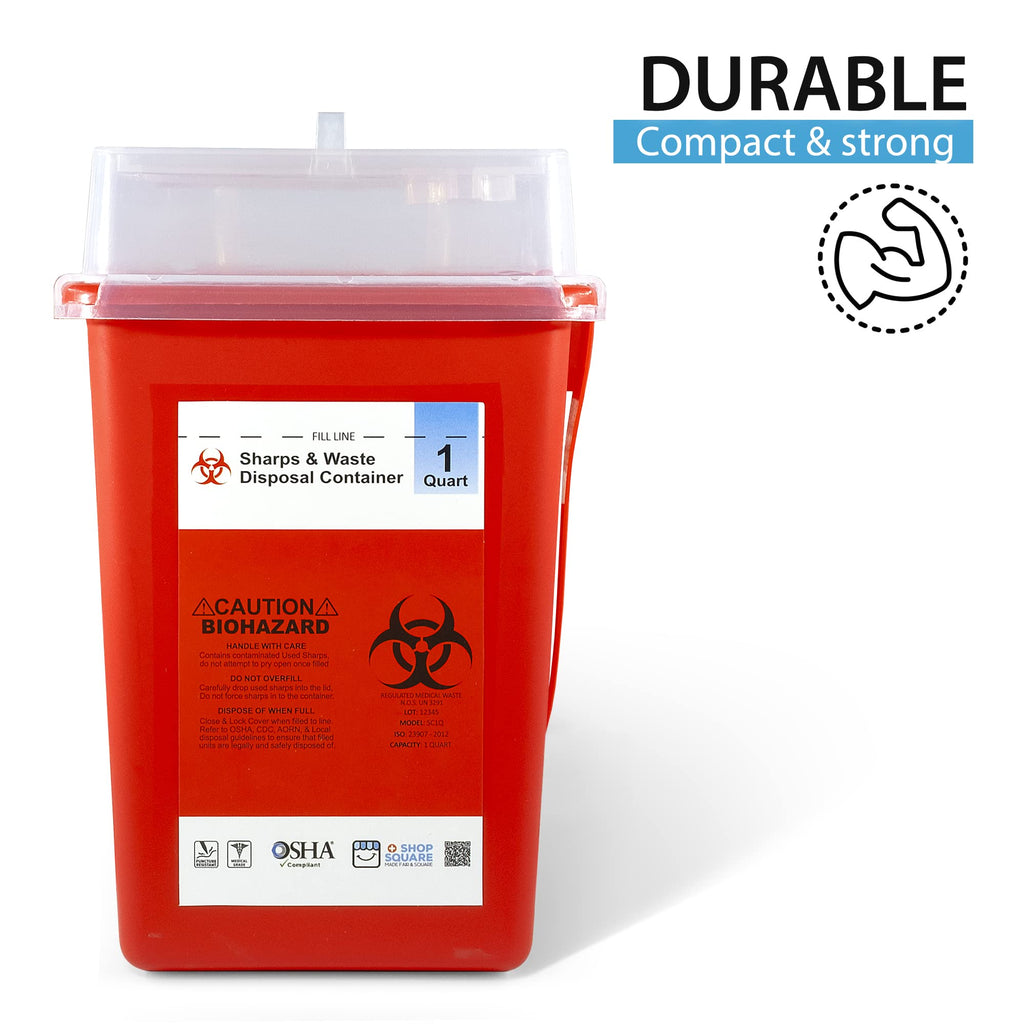 Sharps Containers for Home Use, Needle Disposal, Sharps Disposal, Small Biohazard Containers - 1 Quart