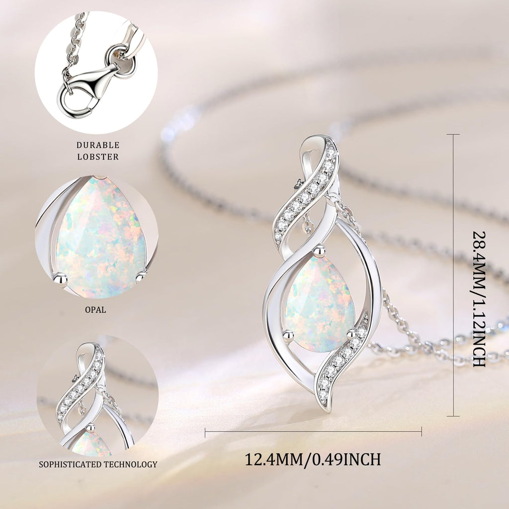 FANCIME October Birthstone Necklace for Women Opal Teardrop Necklace Sterling Silver Infinity Love Birthday Gifts for Mom Women, 16"+2" Inches