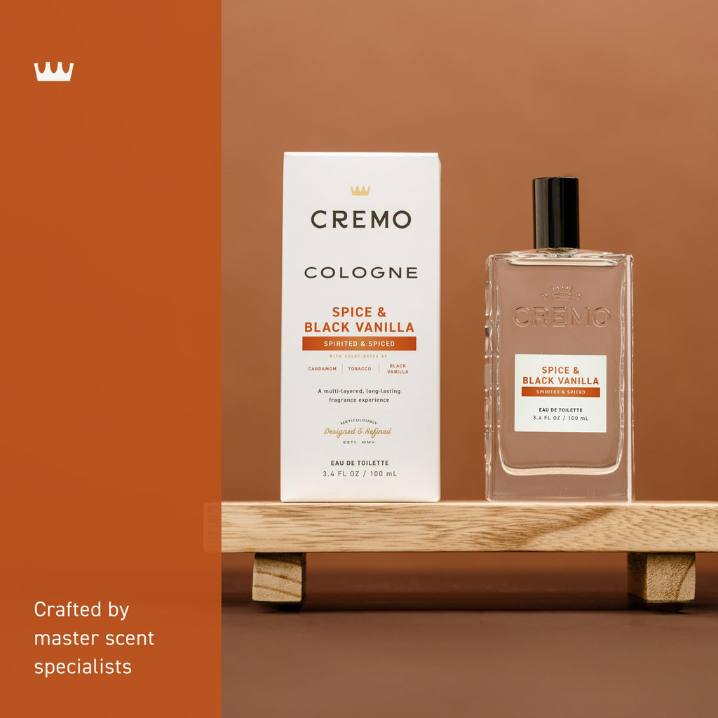Cremo Cologne For Men - Spice & Black Vanilla Mens Cologne Spray, An Explosion of Vibrant Spices, Dark Woods and Black Vanilla, Multi-Layered Signature Men's Fragrances, 3.4 Fl Oz