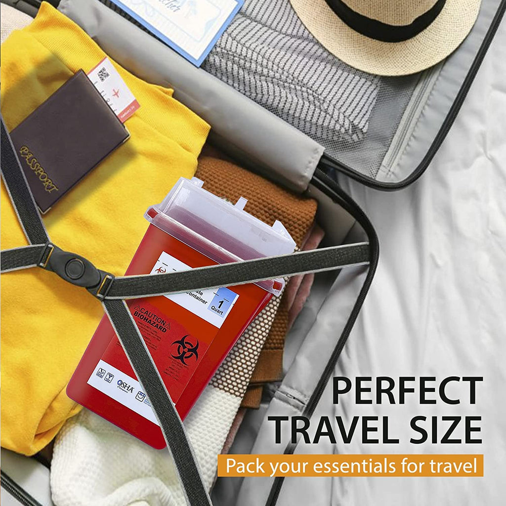 Sharps Containers for Home Use, Needle Disposal, Sharps Disposal, Small Biohazard Containers - 1 Quart