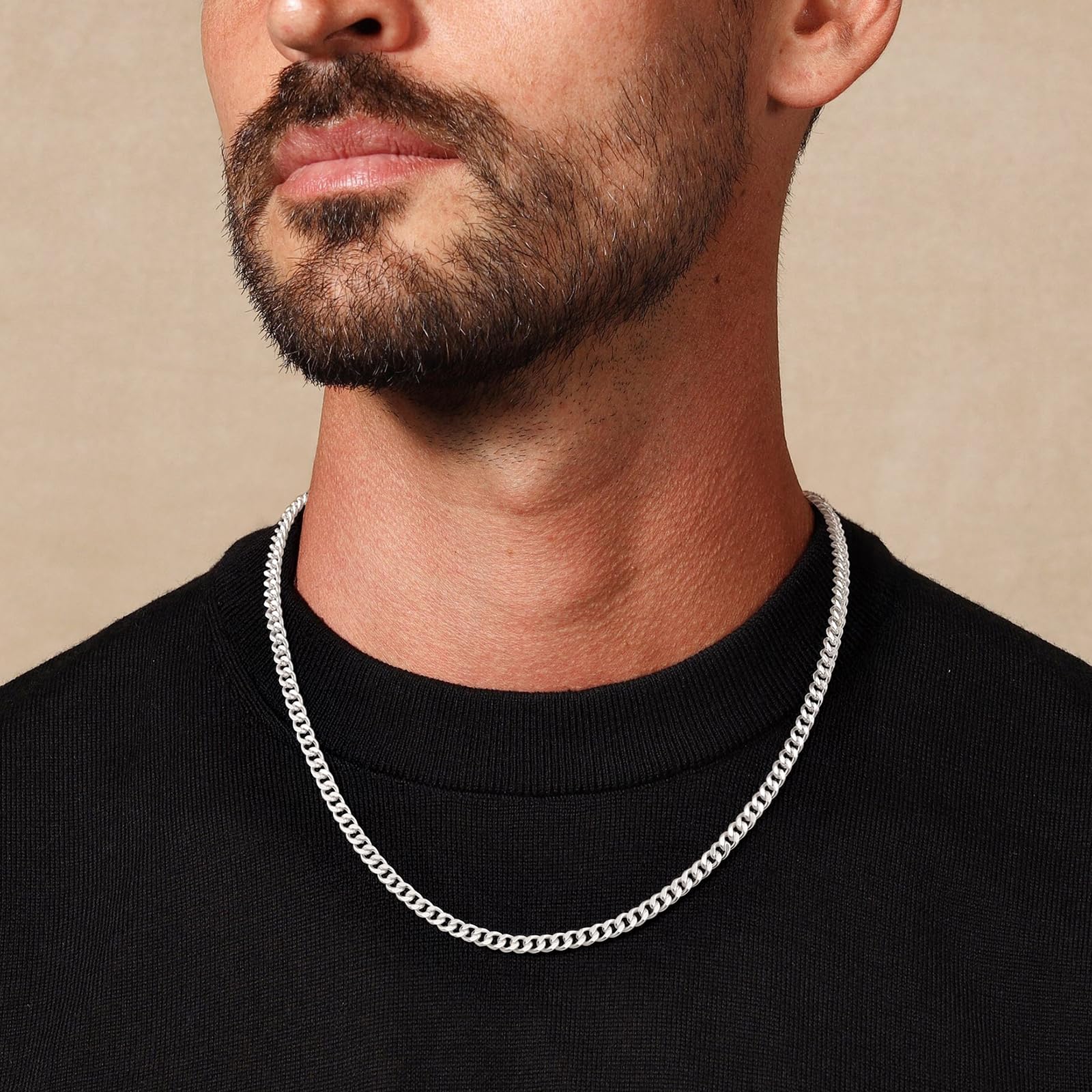 UPFAI Cuban Link Chains for Men, 925 Sterling Silver 5mm Diamond Cut Cuban Link Curb Chain Necklace Jewelry Gift for Men, 20 Inches