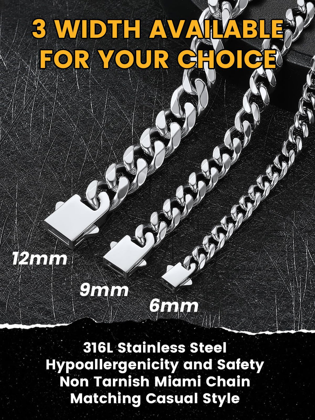 KeyStyle Cuban Link Chain for Men Women, Stainless Steel maimi Cuban Chain Necklace, Trendy Hip Hop Curb Chain Jewelry Gifts,Hypoallergenic & Non Tarnish Mens Chain,9mm Width,24" Length