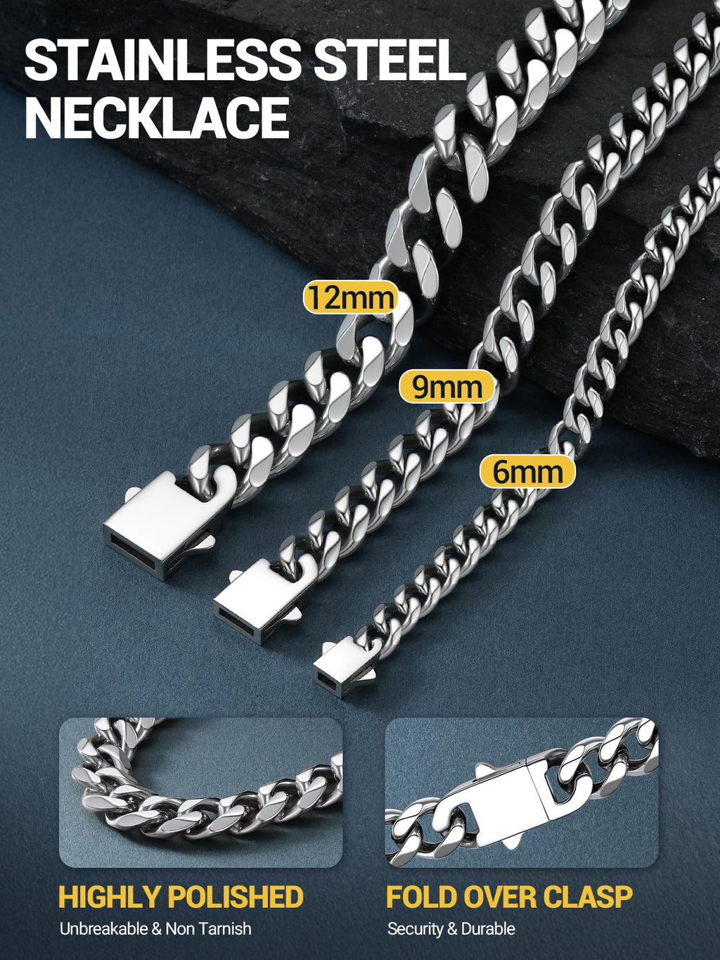 PROSTEEL Cuban Link Chain for Men -316L Stainless Steel Silver Thick 6mm Cuban Link Necklace, Non Tarnish & Waterproof, Durable Chunky Necklace Hip Hop Mens Jewelry 20" with Gift Box