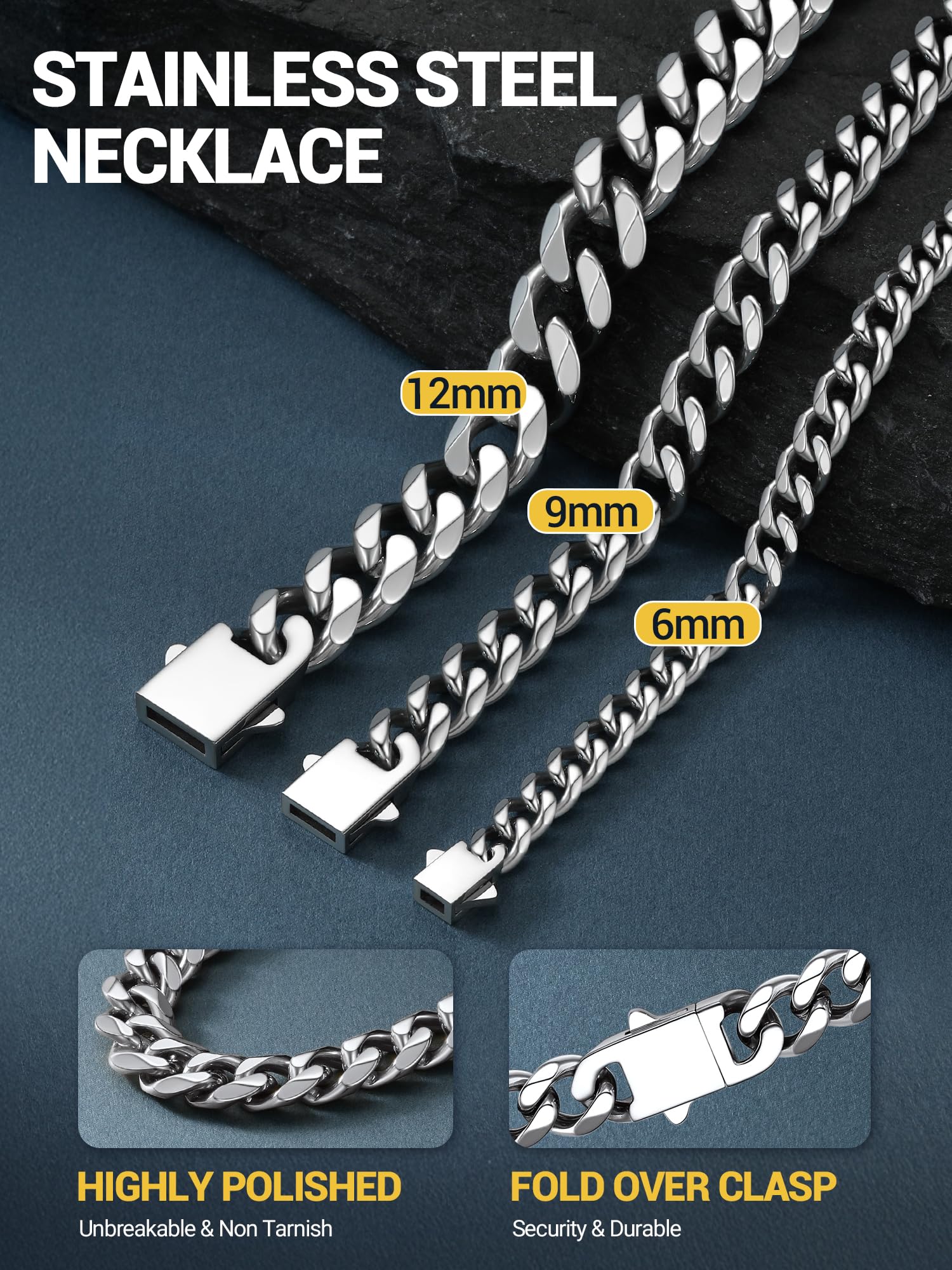 PROSTEEL Cuban Link Chain for Men -316L Stainless Steel Silver Thick 6mm Cuban Link Necklace, Non Tarnish & Waterproof, Durable Chunky Necklace Hip Hop Mens Jewelry 20" with Gift Box
