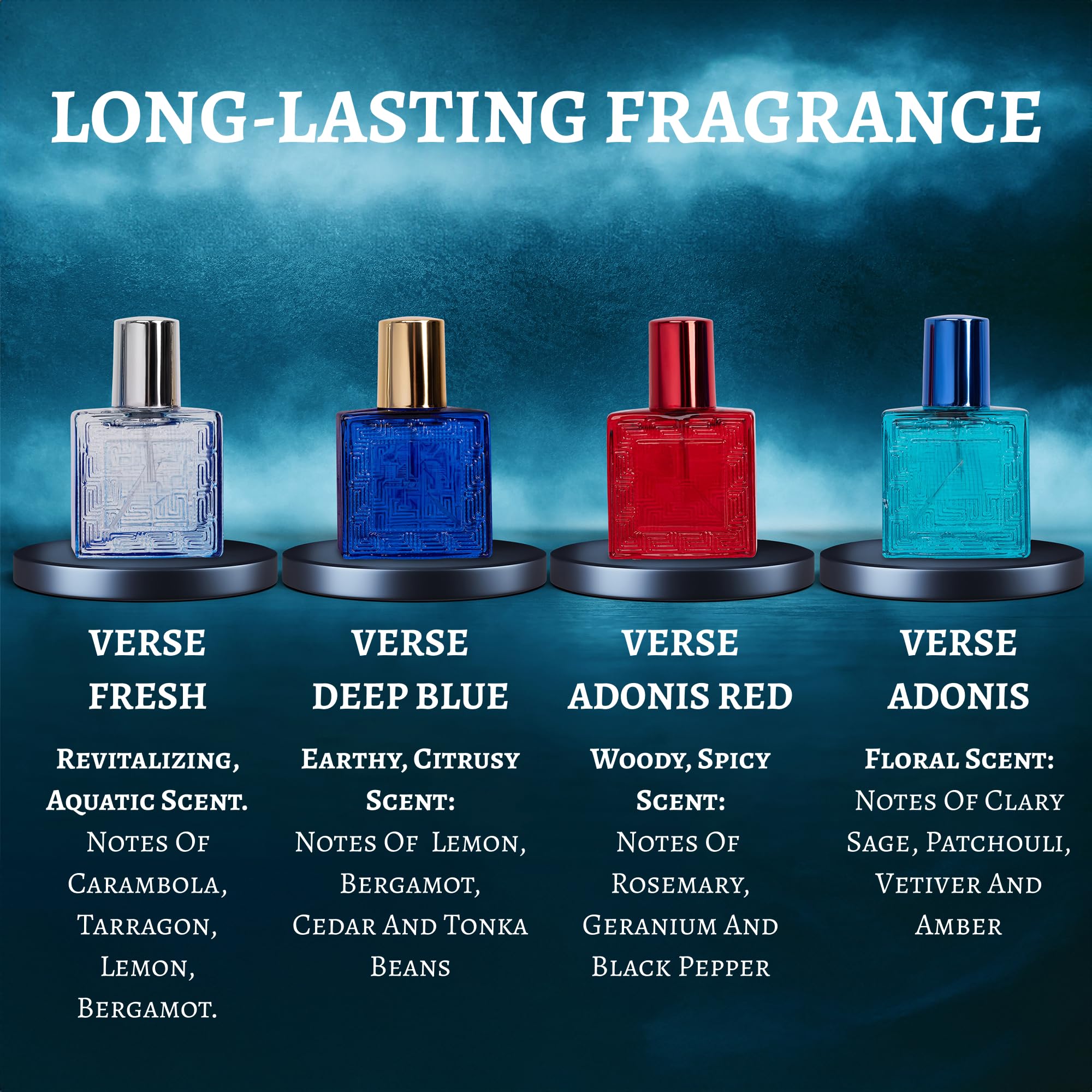 NovoGlow Verse Mini 4-Piece Fragrance Gift Set for Men - Aromatic, Floral, Oriental & Woody Notes - Individually Boxed - Travel Size - 25ml Eau De Parfum