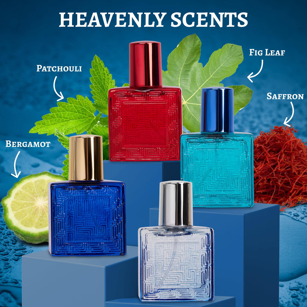 NovoGlow Verse Mini 4-Piece Fragrance Gift Set for Men - Aromatic, Floral, Oriental & Woody Notes - Individually Boxed - Travel Size - 25ml Eau De Parfum