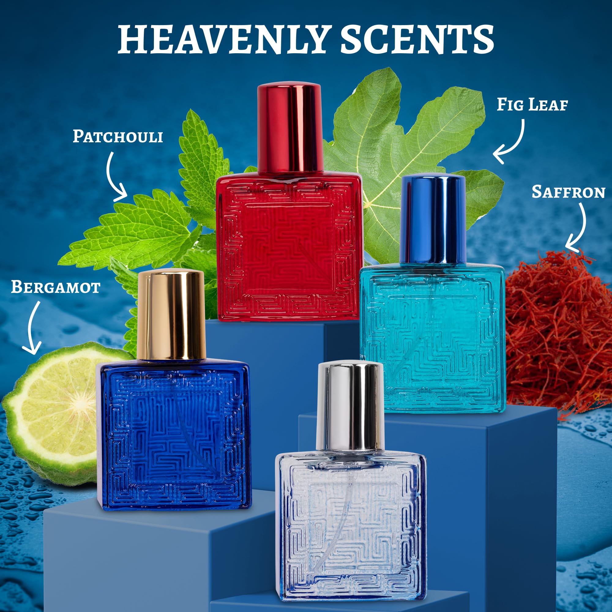 NovoGlow Verse Mini 4-Piece Fragrance Gift Set for Men - Aromatic, Floral, Oriental & Woody Notes - Individually Boxed - Travel Size - 25ml Eau De Parfum