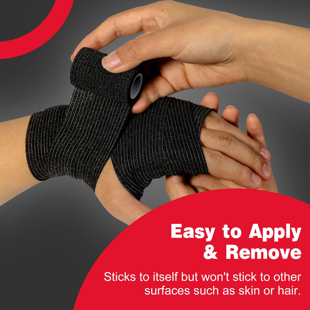 AZEN 16 Pack Self Adhesive Bandage Wrap Black, 2" X 5 Yards Black Athletic Tape, Vet Wrap, Tattoo Grip Tape Wrap，Ankle Tape, Cohesive Bandage Wrap