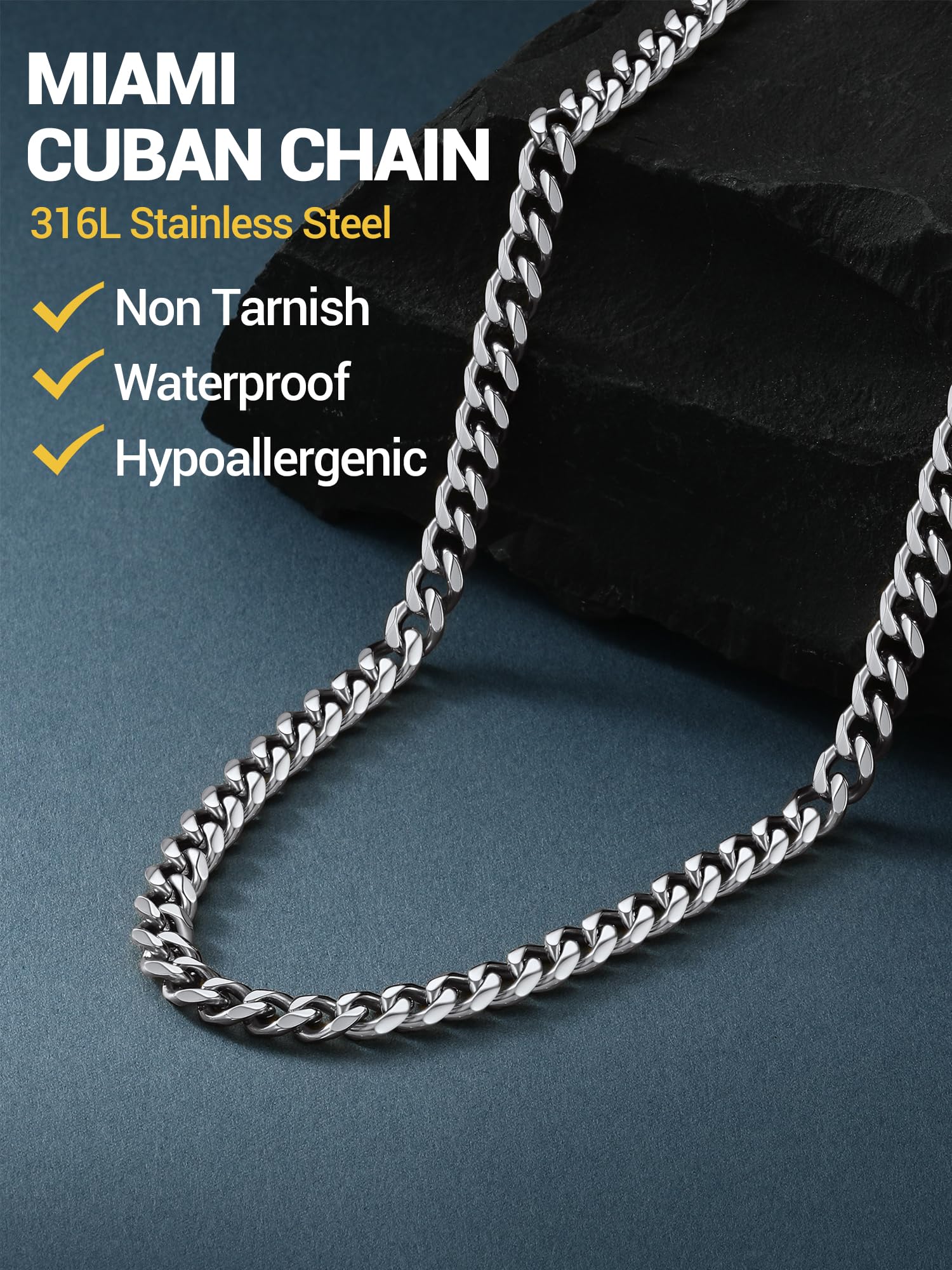 PROSTEEL Cuban Link Chain for Men -316L Stainless Steel Silver Thick 6mm Cuban Link Necklace, Non Tarnish & Waterproof, Durable Chunky Necklace Hip Hop Mens Jewelry 20" with Gift Box