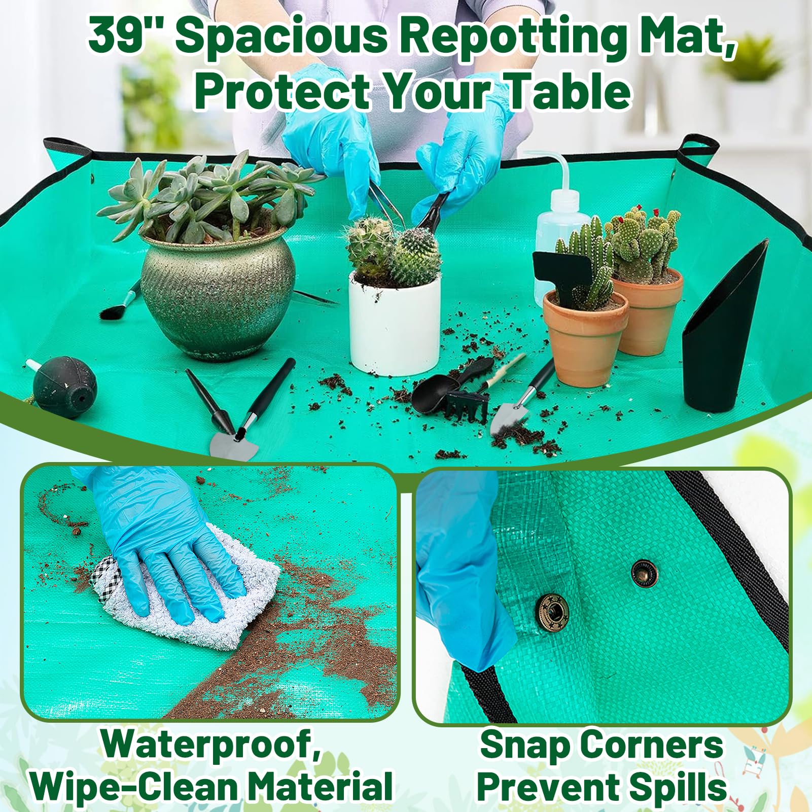 20pcs Small Gardening Tools Gifts for Women Beginners - Garden Hand Tools Set for Indoor Succulent Bonsai Plants Transplanting, Included 39.4" Plant Repotting Mat/Miniature Shovel/Labels, Green