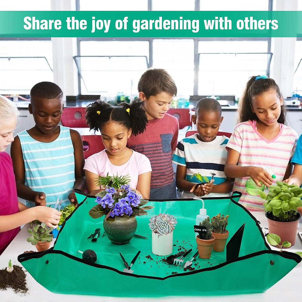 20pcs Small Gardening Tools Gifts for Women Beginners - Garden Hand Tools Set for Indoor Succulent Bonsai Plants Transplanting, Included 39.4" Plant Repotting Mat/Miniature Shovel/Labels, Green