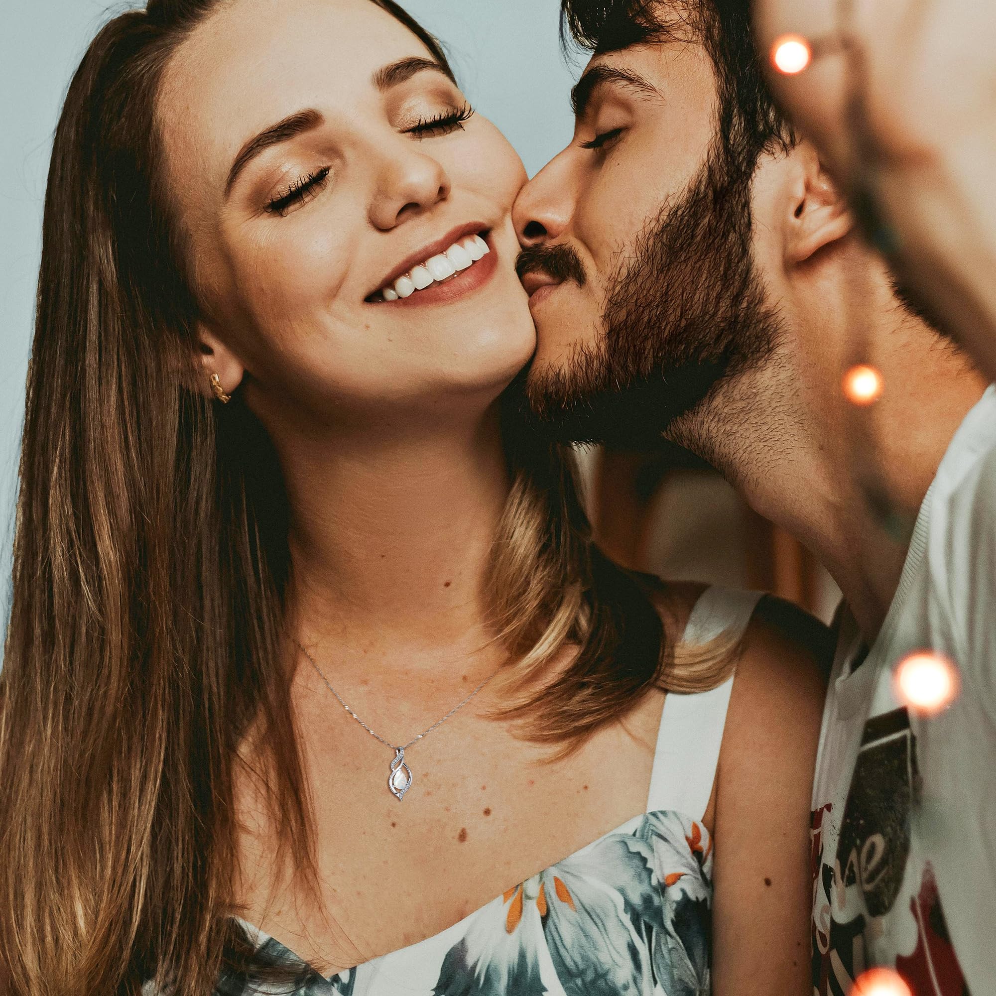 FANCIME October Birthstone Necklace for Women Opal Teardrop Necklace Sterling Silver Infinity Love Birthday Gifts for Mom Women, 16"+2" Inches