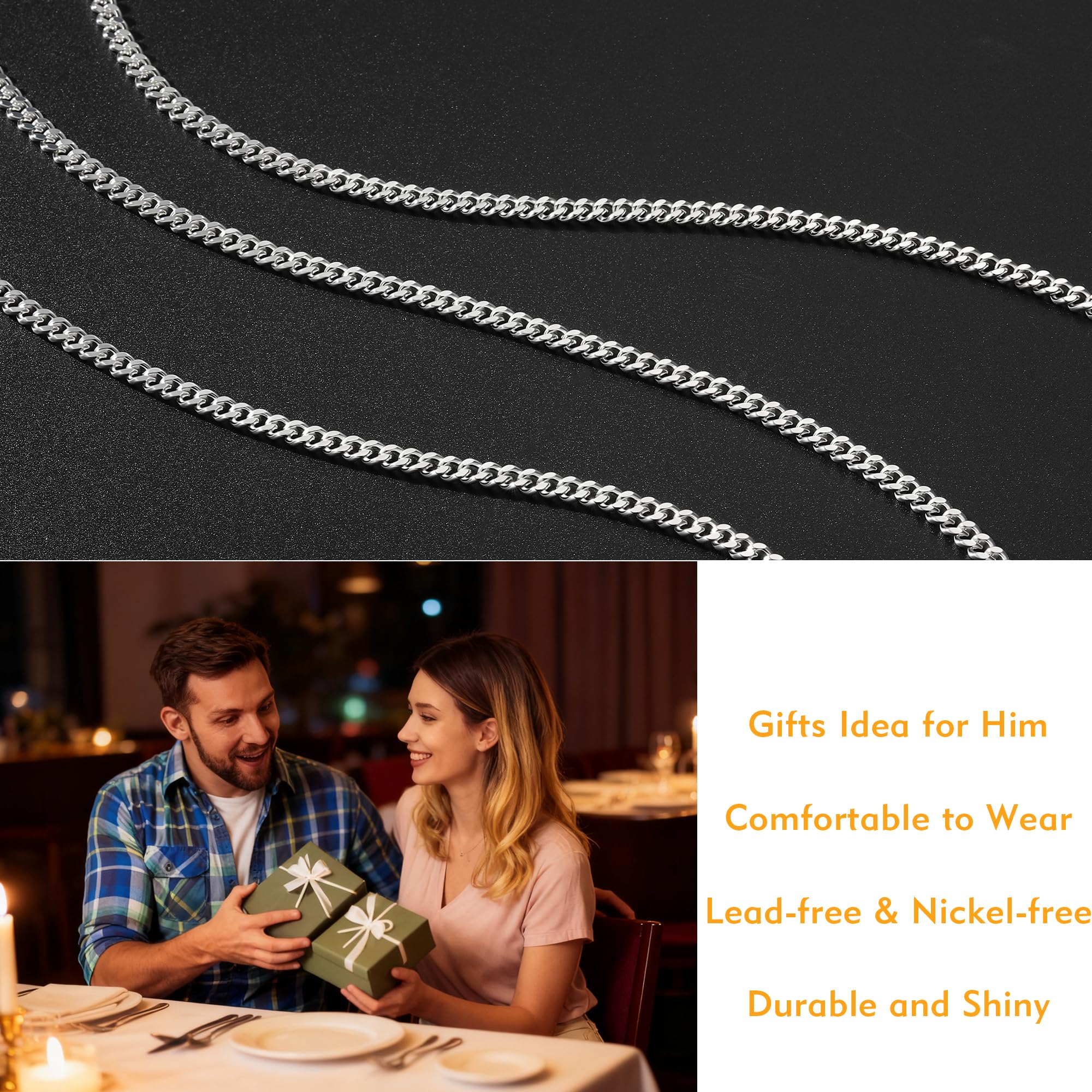 UPFAI Cuban Link Chains for Men, 925 Sterling Silver 5mm Diamond Cut Cuban Link Curb Chain Necklace Jewelry Gift for Men, 20 Inches