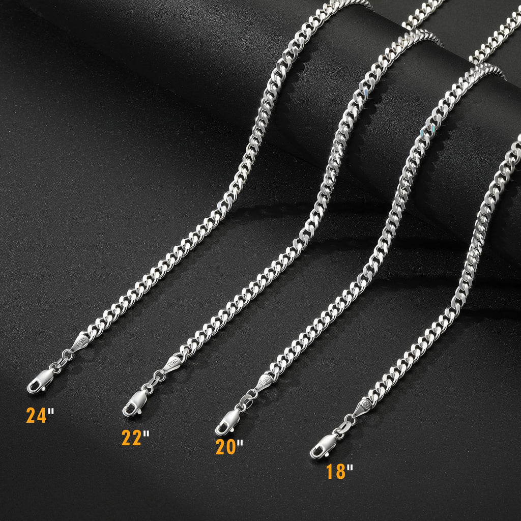 UPFAI Cuban Link Chains for Men, 925 Sterling Silver 5mm Diamond Cut Cuban Link Curb Chain Necklace Jewelry Gift for Men, 20 Inches